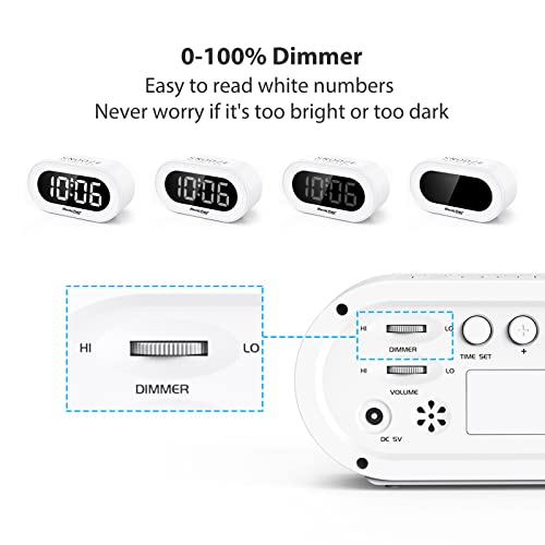 REACHER Small LED Digital Alarm Clock with Snooze, Simple to Operate, Full Range Brightness Dimmer, Adjustable Alarm Volume, Outlet Powered Compact Clock for Bedrooms, Bedside, Desk, Shelf(White) - Image 5