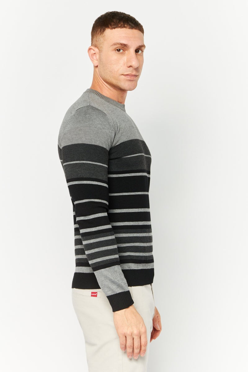 Sorbino سويت شيرت رجالي بياقة دائرية مخطط، أسود - Image 3