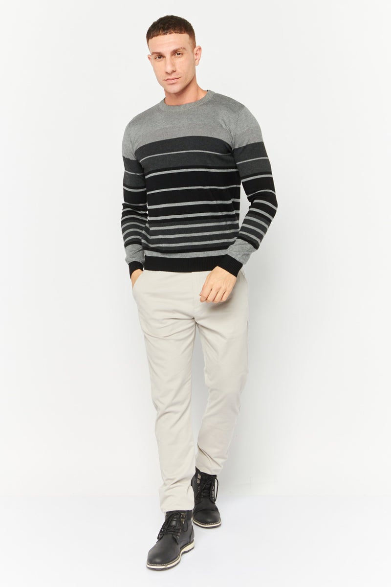 Sorbino سويت شيرت رجالي بياقة دائرية مخطط، أسود - Image 2