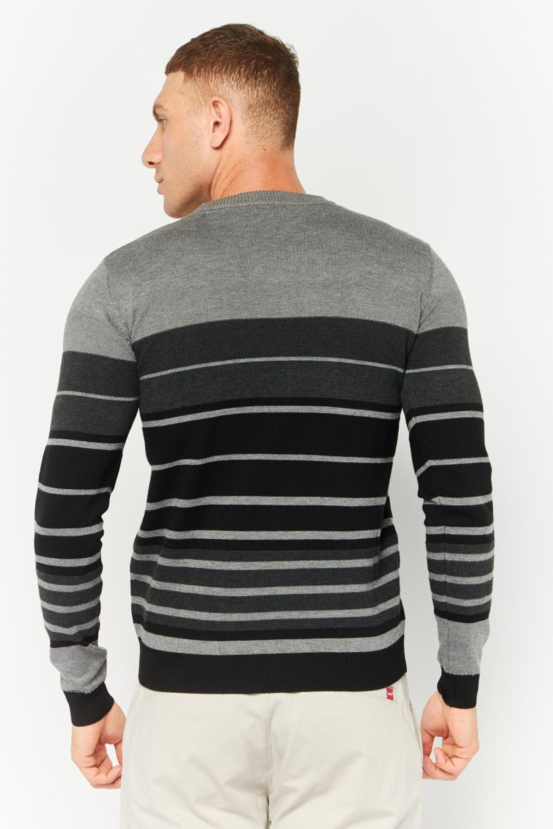 Sorbino سويت شيرت رجالي بياقة دائرية مخطط، أسود - Image 4