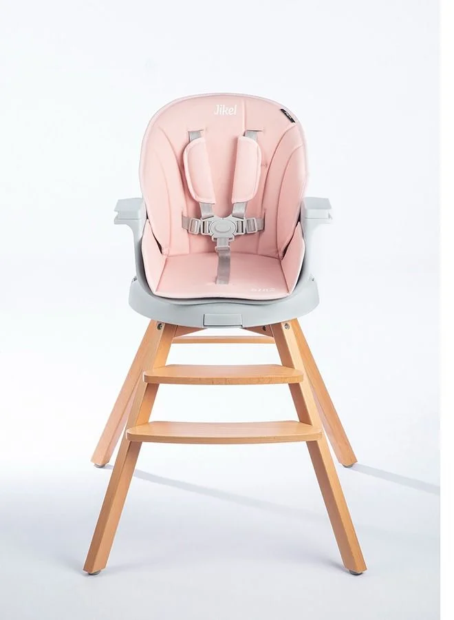 Jikel 3-in-1 Bibz Wooden Highchair 360 Rotating Seat, 6-36 Months - Pink