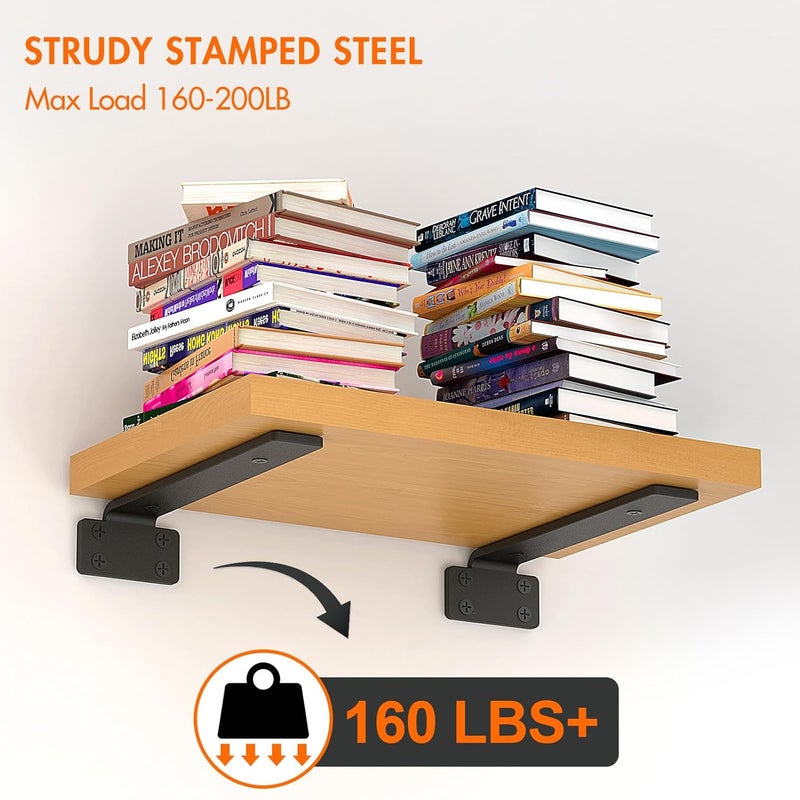 VANCASTLE Shelf Bracket Heavy Duty 12 Inch Brackets for Shelf 6 Pack Floating Shelf Bracket for Shelves Support Black Metal L Wall Shelf Brackets with 15 Inch Thick and Holds 160lb - Image 3