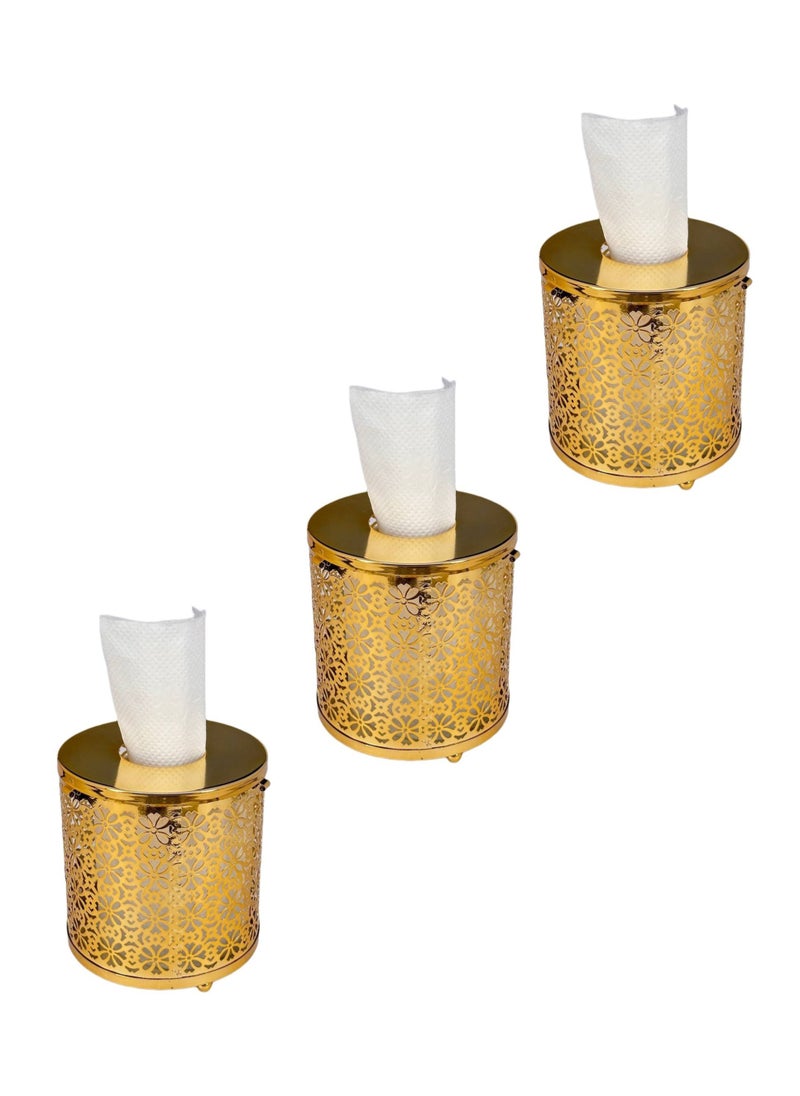 ماركة غير محددة - 3قطع حامل مناديل معدني مزخرف ذهبي طول 12×12سم - Image 1