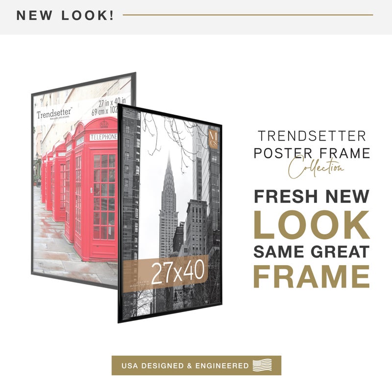 MCS Trendsetter Movie Poster Frame 27x40 Black High-Gloss, Vertical & Horizontal Wall Hanging Large Picture Frame for Photos, Artwork & Custom Posters (2-Pack) - Image 2