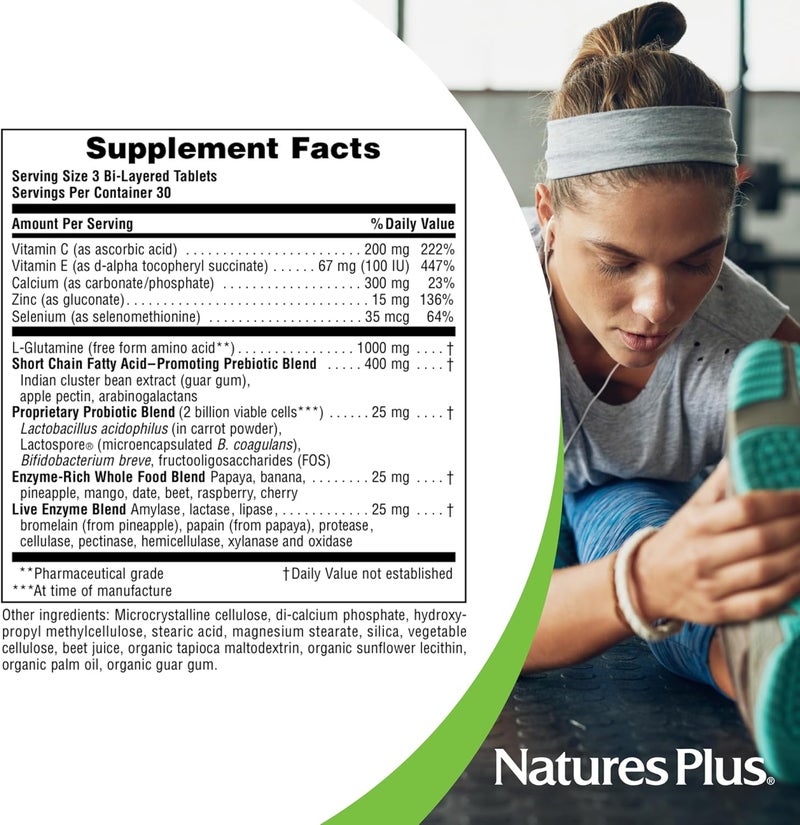 NaturesPlus GI Natural Total Digestive Wellness  90 BiLayered Tablets  With LGlutamine Probiotics Prebiotics  Enzymes  Gluten Free  30 Servings - Image 4