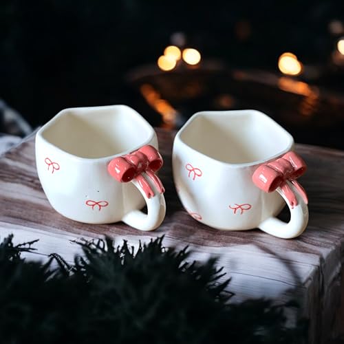 BACKKSPACE RETAIL Coffee Cup | Coffee Mugs Set of 2 Ceramic – 250ml Capacity with Unique Art | Perfect for Coffee Tea Milk | Microwave & Dishwasher Safe | Ideal for Home, Gifting (Pink Bow Handle) - Image 4