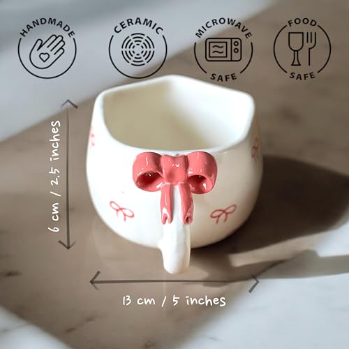 BACKKSPACE RETAIL Coffee Cup | Coffee Mugs Set of 2 Ceramic – 250ml Capacity with Unique Art | Perfect for Coffee Tea Milk | Microwave & Dishwasher Safe | Ideal for Home, Gifting (Pink Bow Handle) - Image 3