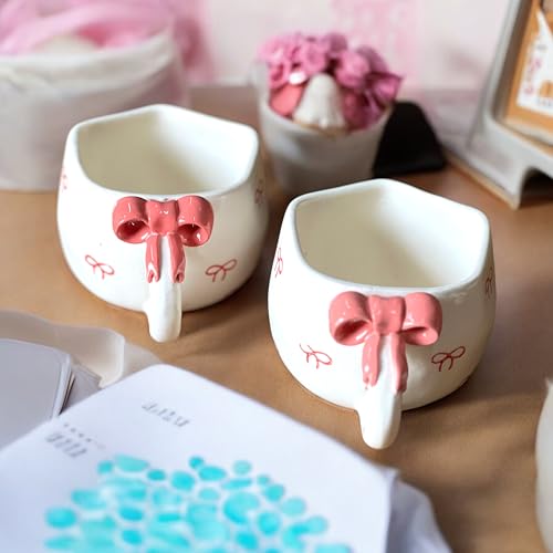 BACKKSPACE RETAIL Coffee Cup | Coffee Mugs Set of 2 Ceramic – 250ml Capacity with Unique Art | Perfect for Coffee Tea Milk | Microwave & Dishwasher Safe | Ideal for Home, Gifting (Pink Bow Handle) - Image 1