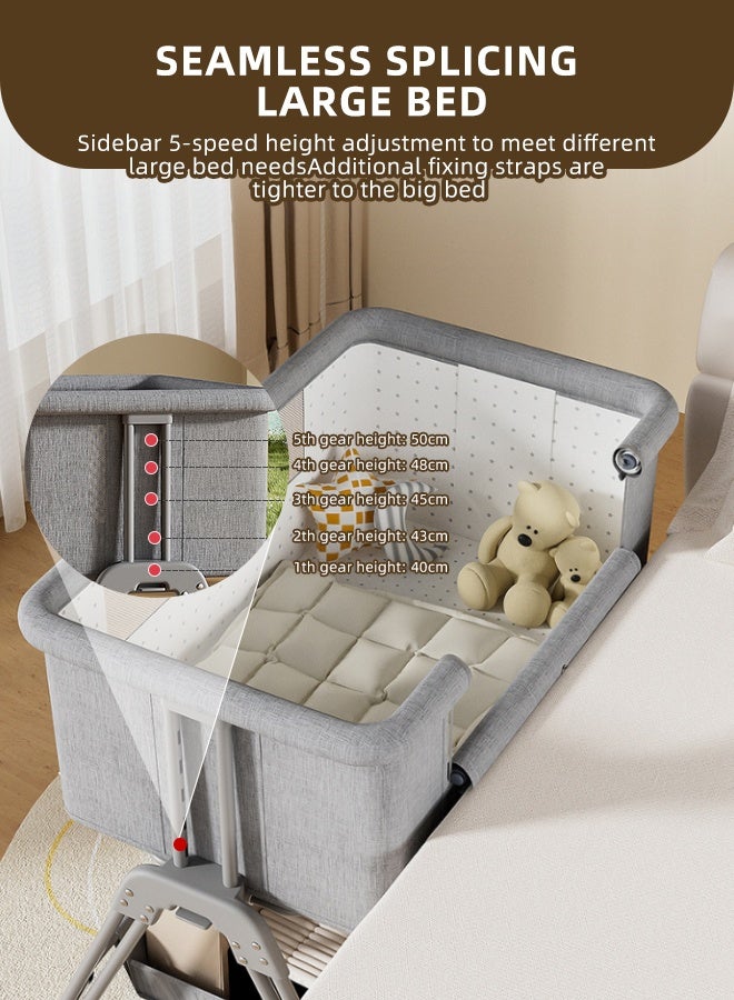 Soft Touch Baby Bedside Bassinet Toddler Bedside Crib with Wheels and Storage Basket Bedside Sleeper for Newborn Foldable Baby Crib with Mosquito Net and Adjustable Heigt for 0-3 Years Old Toddler - Image 4