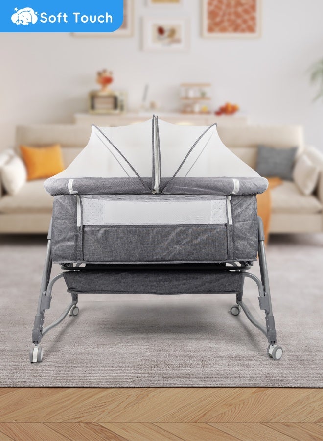 Soft Touch Baby Bedside Bassinet Toddler Bedside Crib with Wheels and Storage Basket Bedside Sleeper for Newborn Foldable Baby Crib with Mosquito Net and Adjustable Heigt for 0-3 Years Old Toddler - Image 2