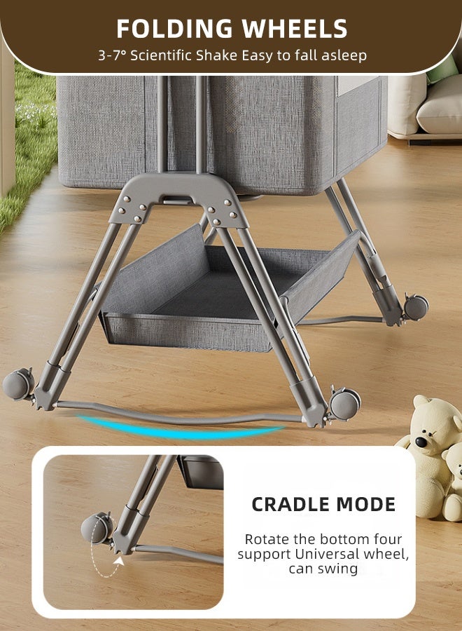 Soft Touch Baby Bedside Bassinet Toddler Bedside Crib with Wheels and Storage Basket Bedside Sleeper for Newborn Foldable Baby Crib with Mosquito Net and Adjustable Heigt for 0-3 Years Old Toddler - Image 5