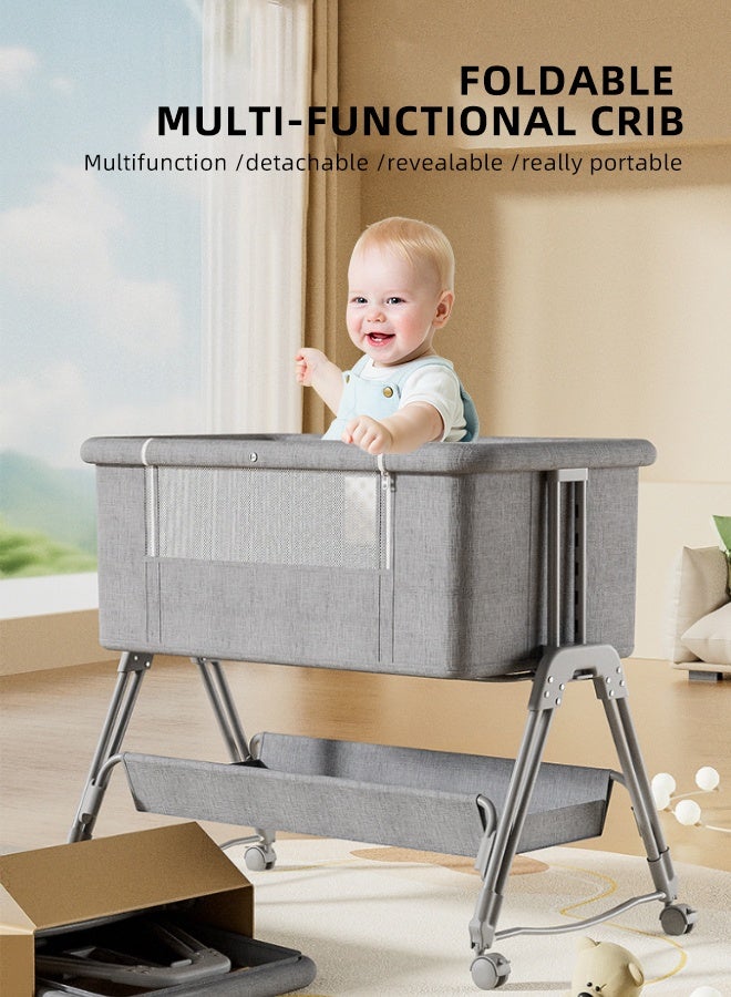 Soft Touch Baby Bedside Bassinet Toddler Bedside Crib with Wheels and Storage Basket Bedside Sleeper for Newborn Foldable Baby Crib with Mosquito Net and Adjustable Heigt for 0-3 Years Old Toddler - Image 3