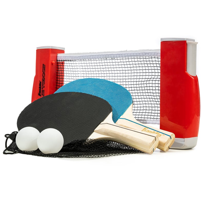 Franklin Sports Table Tennis to Go Portable Ping Pong Net Set Any Table Top Adjustable 2 Ping Pong Paddles 2 Ping Pong Balls Included 2 Player Table Tennis Set