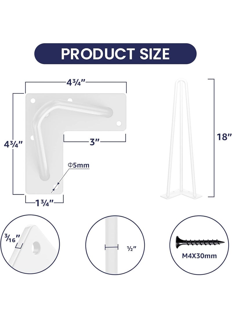 Reyox Reyox 18 Inch Hairpin Table Legs 3 Steel Rods 12 Inch Pipe Diameter 800lbs Load Capacity MidCentury Style for Coffee Table Side Table Night Stand White1 Set 4PCS  - Image 2