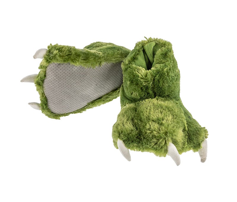 Lazy One Animal Paw Slippers for Kids and Adults, Fun Costume for Kids, Cozy Furry Slippers, Dinosaur (Green, X-Small) - Image 1