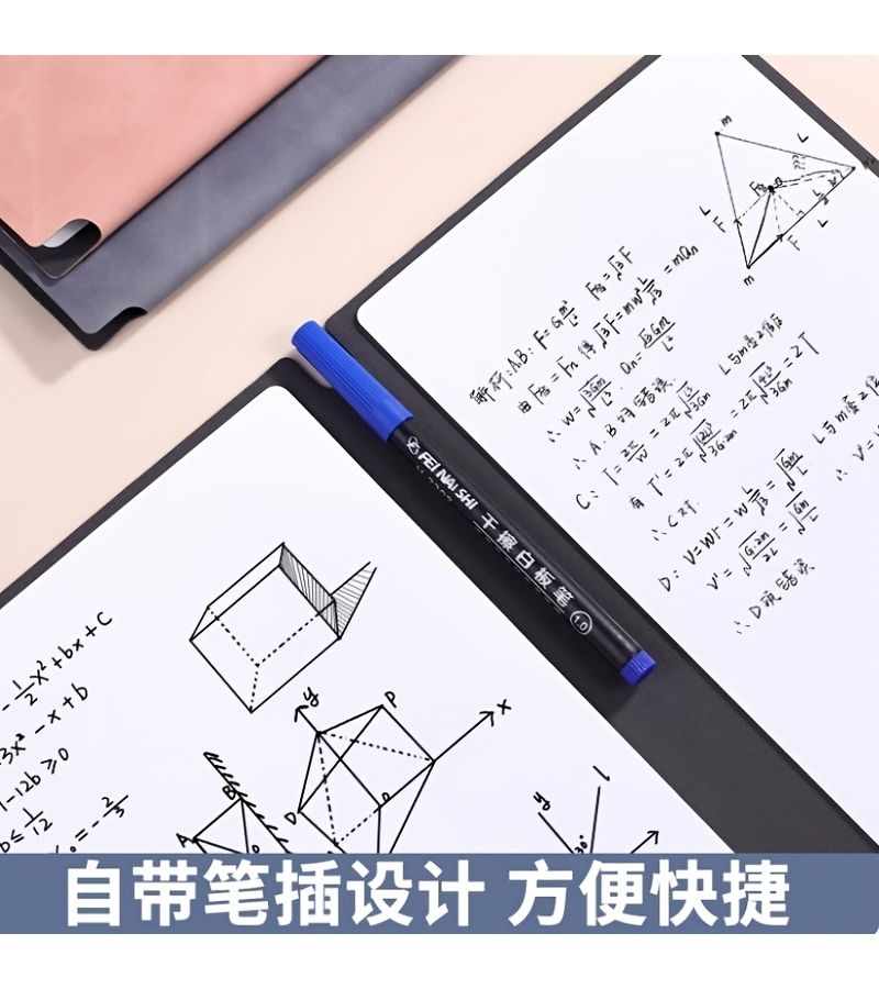 مفكرة سبورة بيضاء محمولة بحجم A5 بلون أزرق، مع لوحة ملاحظات مكتبية و3 أقلام - Image 4