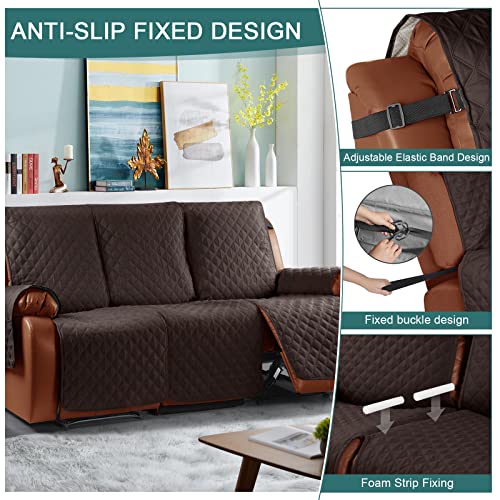 Ruaozz Waterproof Recliner Sofa Cover 1-Piece Couch Covers for Reclining Couches Reclining Sofa Cover Washable Furniture Protector with Elastic Straps Pocket for Kids, Pets (Chocolate, 3 Seater) - Image 5