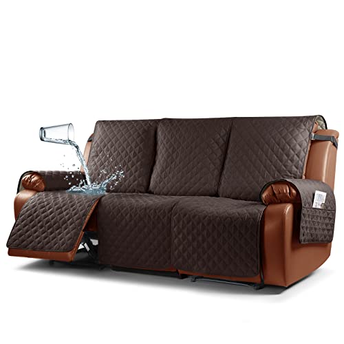 Ruaozz Waterproof Recliner Sofa Cover 1-Piece Couch Covers for Reclining Couches Reclining Sofa Cover Washable Furniture Protector with Elastic Straps Pocket for Kids, Pets (Chocolate, 3 Seater) - Image 1