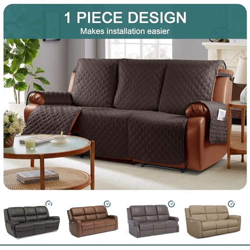 Ruaozz Waterproof Recliner Sofa Cover 1-Piece Couch Covers for Reclining Couches Reclining Sofa Cover Washable Furniture Protector with Elastic Straps Pocket for Kids, Pets (Chocolate, 3 Seater) - Image 3