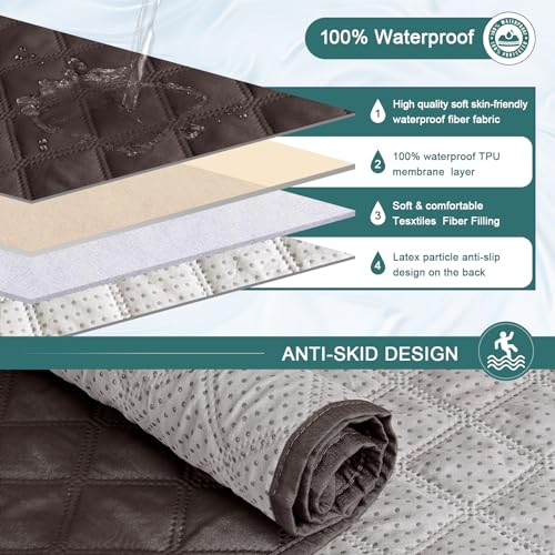 Ruaozz Waterproof Recliner Sofa Cover 1-Piece Couch Covers for Reclining Couches Reclining Sofa Cover Washable Furniture Protector with Elastic Straps Pocket for Kids, Pets (Chocolate, 3 Seater) - Image 4