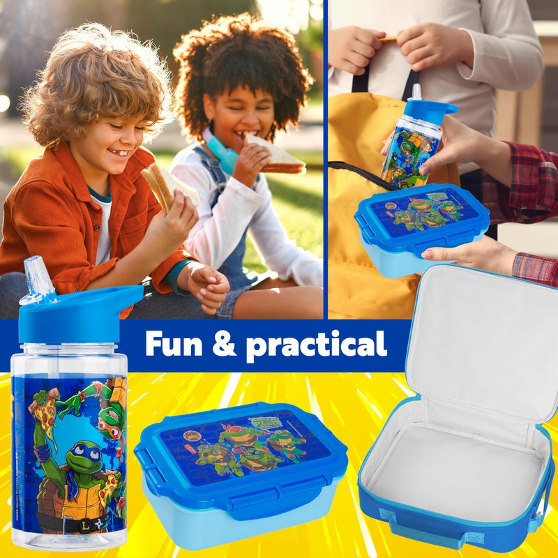 Get Trend Teenage Mutant Ninja Turtles Water Bottle Lunch Box Lunch Bag Kids Set 3 Pcs Insulated Snack Bag for School Travel Gifts for Kids (Blue TMNT) - Image 2