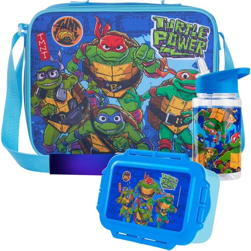 Get Trend Teenage Mutant Ninja Turtles Water Bottle Lunch Box Lunch Bag Kids Set 3 Pcs Insulated Snack Bag for School Travel Gifts for Kids (Blue TMNT) - Image 1