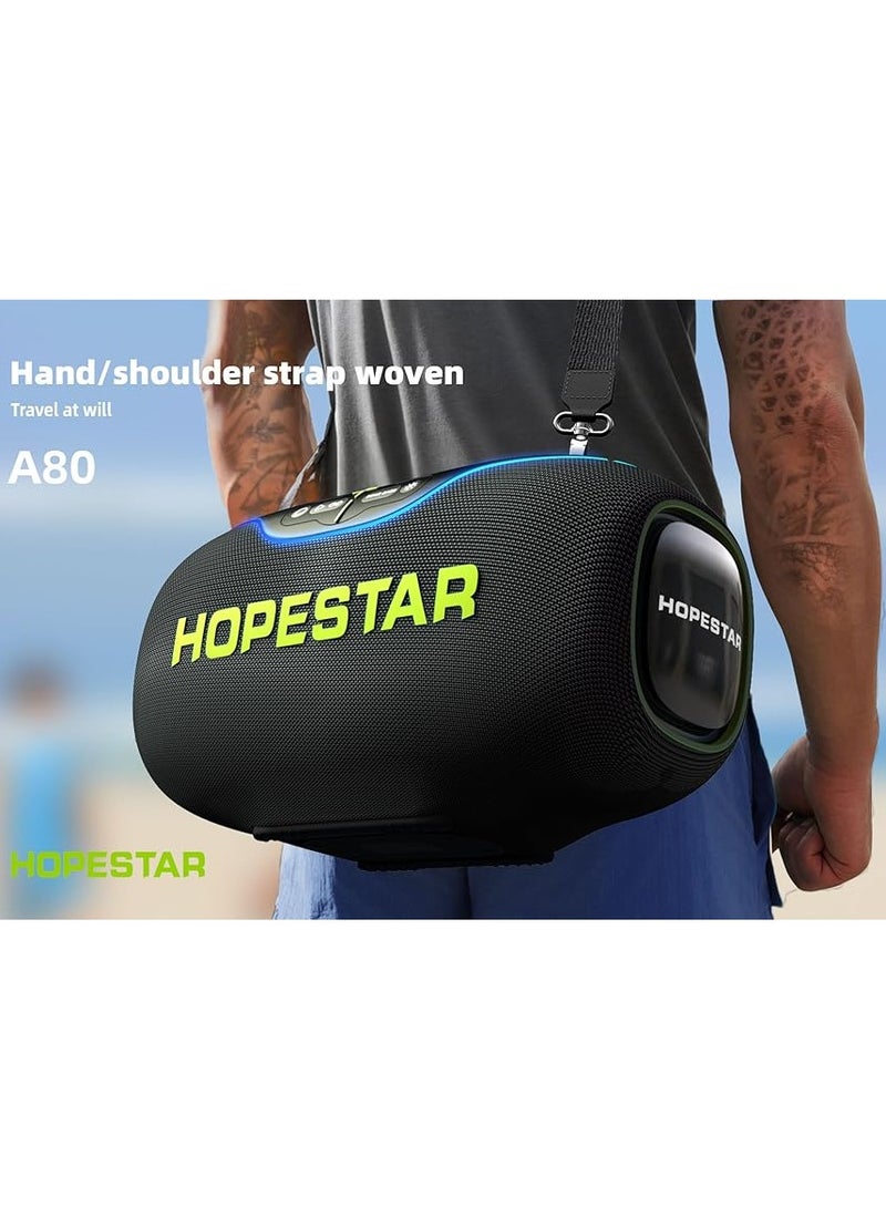 A80 350W Portable Bluetooth 5.3 Speaker with Wireless Mic, 24H Playtime, 30,000mAh Battery, RGB Lights, TWS, IPX6 Waterproof, EQ Control, 10M Range – Ultimate Party Speaker for Outdoor Events, Karaoke, and Gatherings