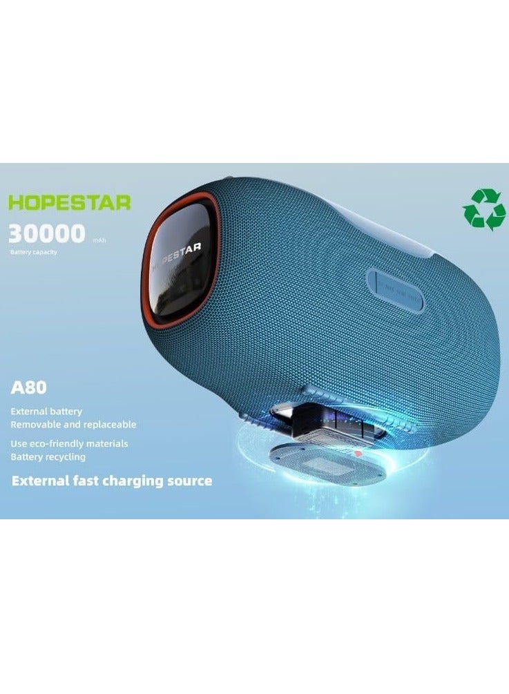 A80 350W Portable Bluetooth 5.3 Speaker with Wireless Mic, 24H Playtime, 30,000mAh Battery, RGB Lights, TWS, IPX6 Waterproof, EQ Control, 10M Range – Ultimate Party Speaker for Outdoor Events, Karaoke, and Gatherings