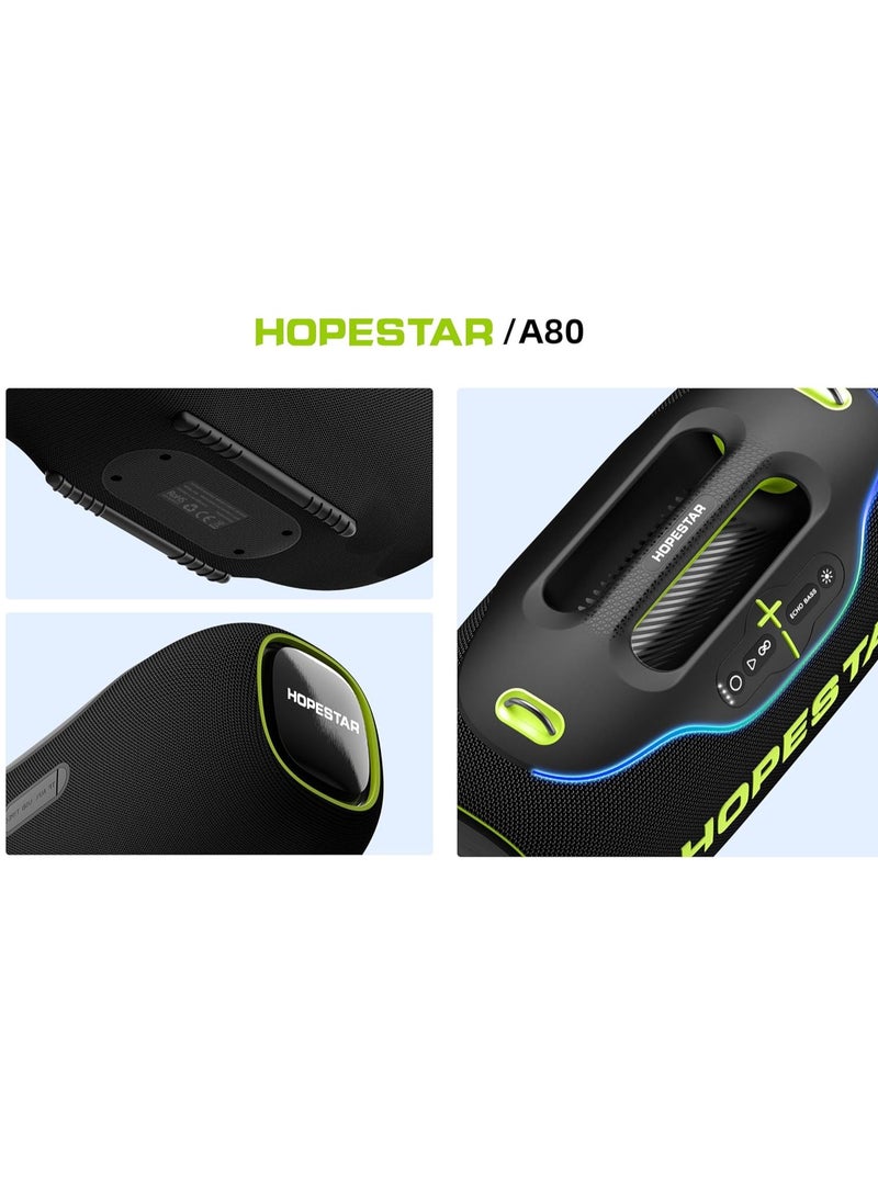 A80 350W Portable Bluetooth 5.3 Speaker with Wireless Mic, 24H Playtime, 30,000mAh Battery, RGB Lights, TWS, IPX6 Waterproof, EQ Control, 10M Range – Ultimate Party Speaker for Outdoor Events, Karaoke, and Gatherings