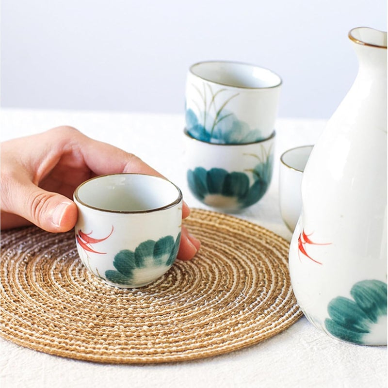 Tebery 5 Pieces Ceramic Japanese Sake Set Soju Tea Set, Porcelain Sake Tokkuri Bottle 8 fl oz and 2 fl oz Sake Ochoko Cups - Image 5