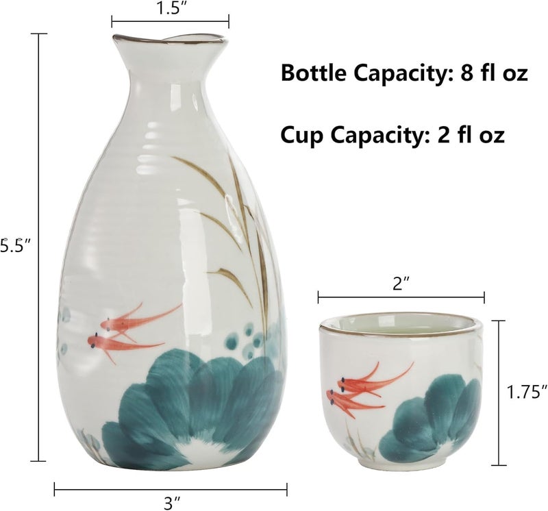 Tebery 5 Pieces Ceramic Japanese Sake Set Soju Tea Set, Porcelain Sake Tokkuri Bottle 8 fl oz and 2 fl oz Sake Ochoko Cups - Image 2