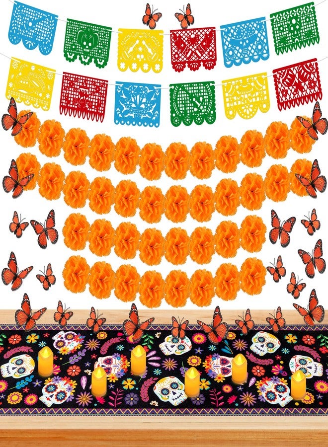 luck sea Dia De Los Muertos Decorations Set Day of The Dead Table Runner Banner Marigold Butterfly Mexican Party Decor - Image 1