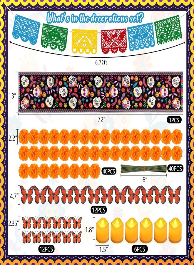 luck sea Dia De Los Muertos Decorations Set Day of The Dead Table Runner Banner Marigold Butterfly Mexican Party Decor - Image 3