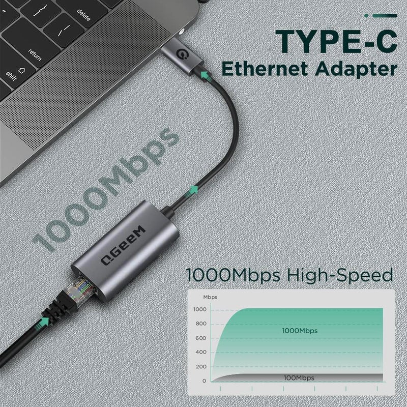QGeeM USB C to Ethernet Adapter, QGeeM Gigabit Ethernet to USB Type C, Thunderbolt 3/4 to RJ45 LAN Network Adapter Compatible for iPhone 15 Pro/max, MacBook Pro/Air, iPad Pro, Dell XPS etc-Classic Gray - Image 4