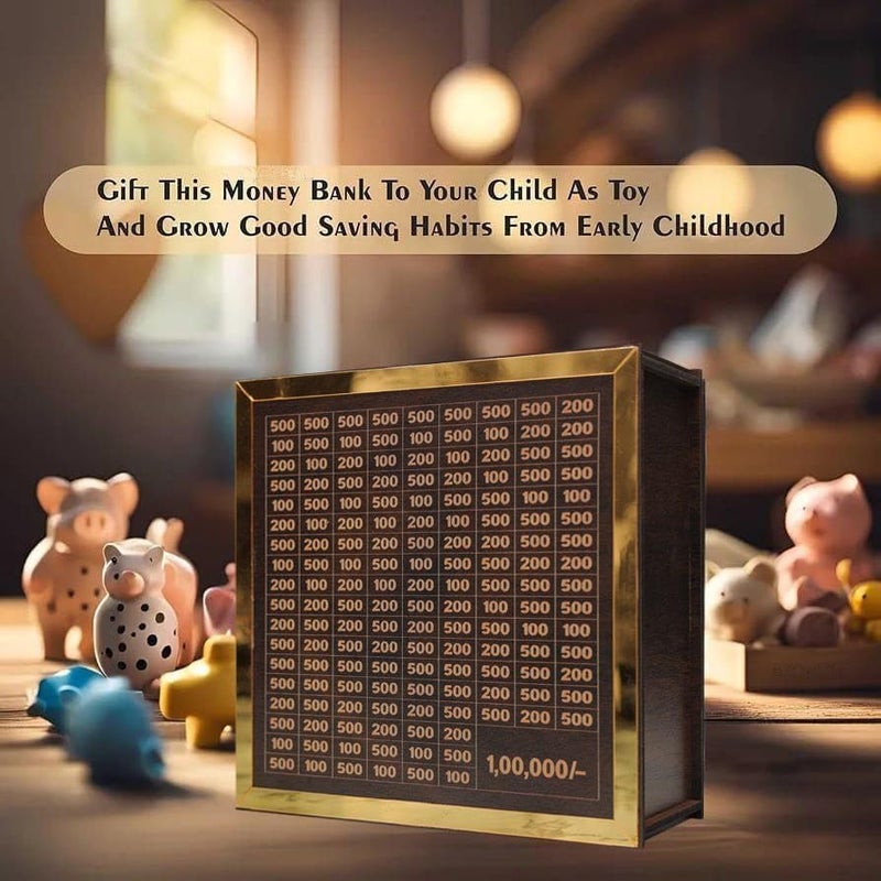 Bonsenkitchen Money Saving Box for Kids and Adults | Wooden Money Bank with Lock | 1 Lakh Saving Box with Numbers | Undiyal Hundi Pig Bank (reguler 1) - Image 4