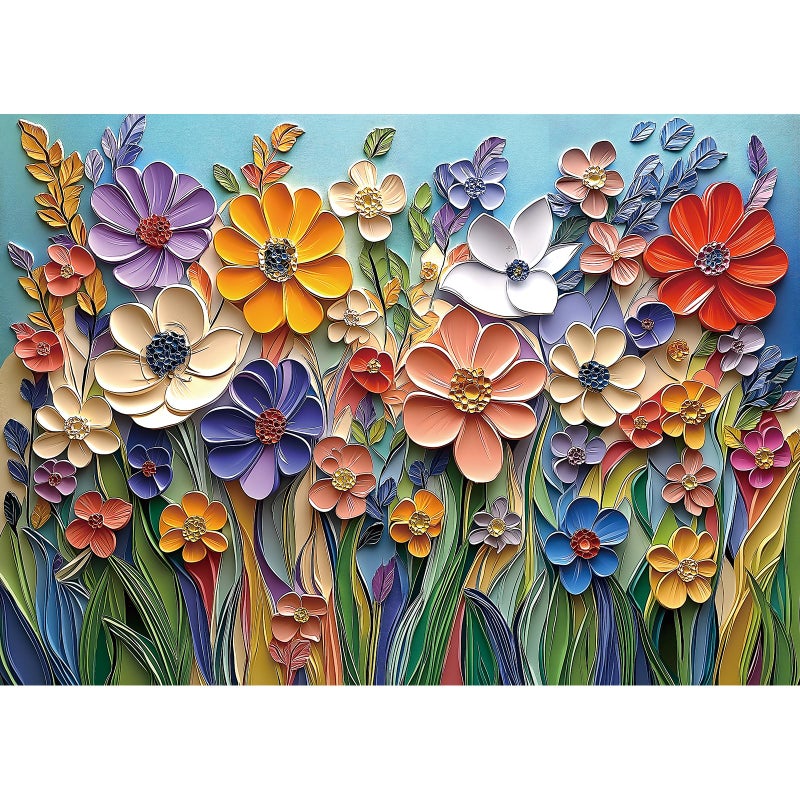 MINIWAN 3D Embossed Quilling Paper Art Wild Flowers 1000 Piece Jigsaw Puzzle for Adults, Muted Color Floral Paper Quilling Jigsaw Puzzle, Gift for Flower & Modern Art Lovers 27.5x19.7 Inch - Image 1