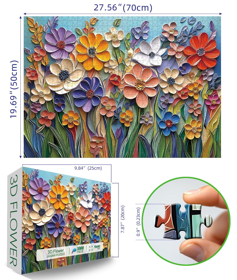 MINIWAN 3D Embossed Quilling Paper Art Wild Flowers 1000 Piece Jigsaw Puzzle for Adults, Muted Color Floral Paper Quilling Jigsaw Puzzle, Gift for Flower & Modern Art Lovers 27.5x19.7 Inch - Image 2