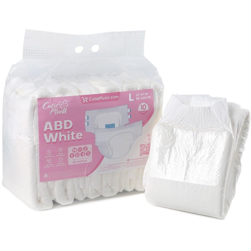 CutiePlusU Disposable Adult Diaper Heavy Absorption Dry Surface Adult Diapers All Night- White 10 Pieces (Large 36"-46") - Image 1