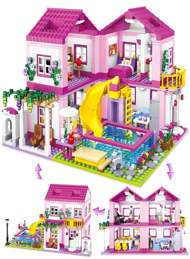 HSANHE Pink Girls Summer Villa Friends Building Set Compatible with Lego Friends Construction Educational Toy for Kids Age 8-12 and Up 1018 PCS - Image 1