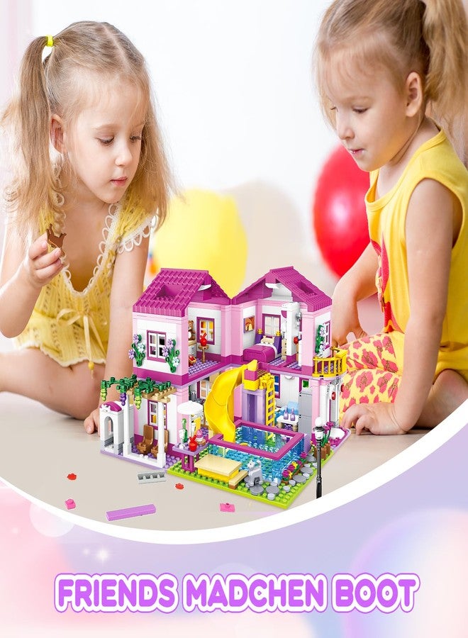 HSANHE Pink Girls Summer Villa Friends Building Set Compatible with Lego Friends Construction Educational Toy for Kids Age 8-12 and Up 1018 PCS - Image 4