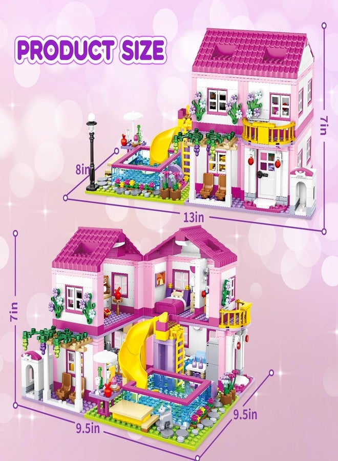 HSANHE Pink Girls Summer Villa Friends Building Set Compatible with Lego Friends Construction Educational Toy for Kids Age 8-12 and Up 1018 PCS - Image 5