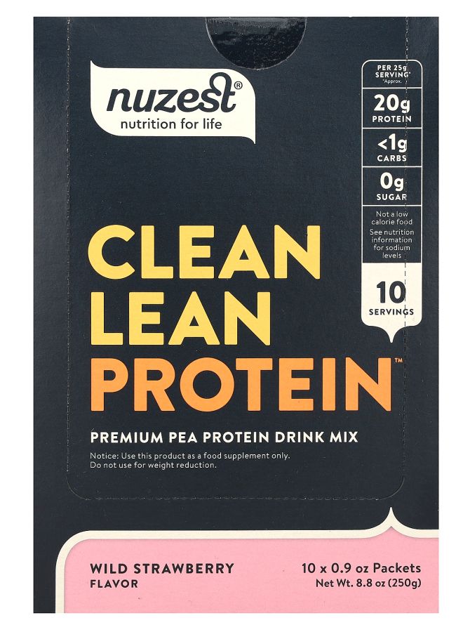 Nuzest Clean Lean Protein Wild Strawberry 10 Packets 0.9 oz (25 g) Each - Image 1