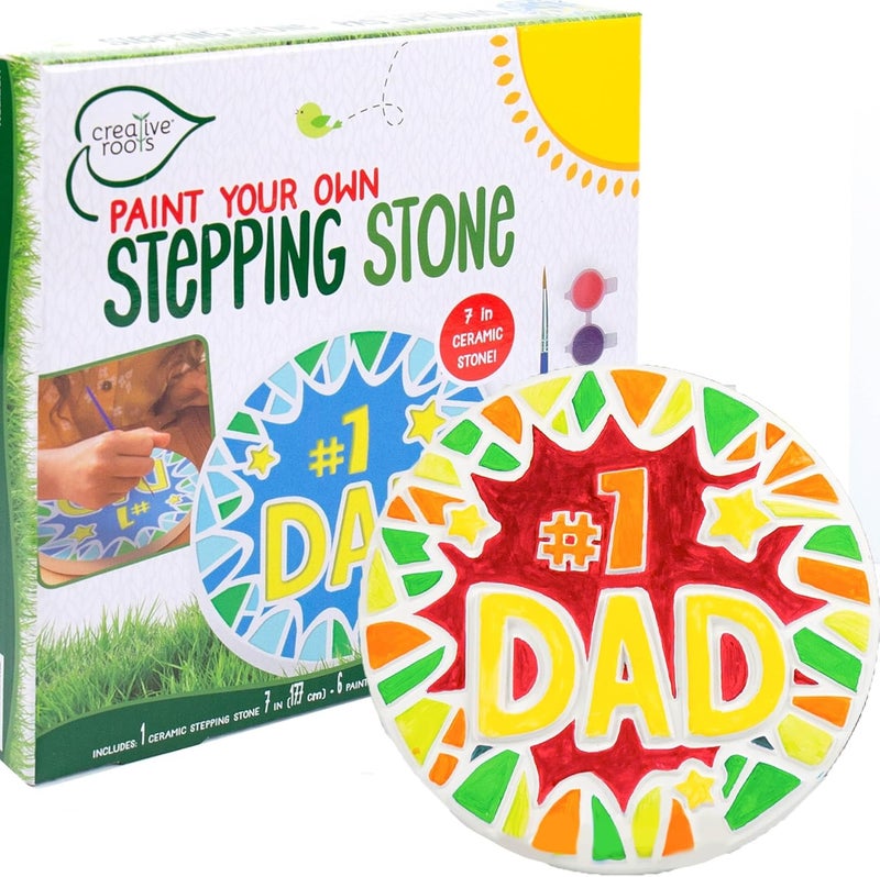 Creative Roots Paint Your Own #1 Dad Stepping Stone, Paintable Ceramic 7 in. Stone, Includes 6 Acrylic Paints & Paintbrush, Great Arts and Crafts for Kids Ages 8-12, Father's Day Gift - Image 1