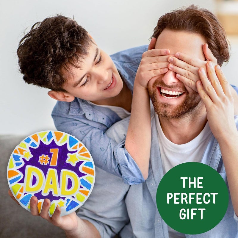Creative Roots Paint Your Own #1 Dad Stepping Stone, Paintable Ceramic 7 in. Stone, Includes 6 Acrylic Paints & Paintbrush, Great Arts and Crafts for Kids Ages 8-12, Father's Day Gift - Image 2