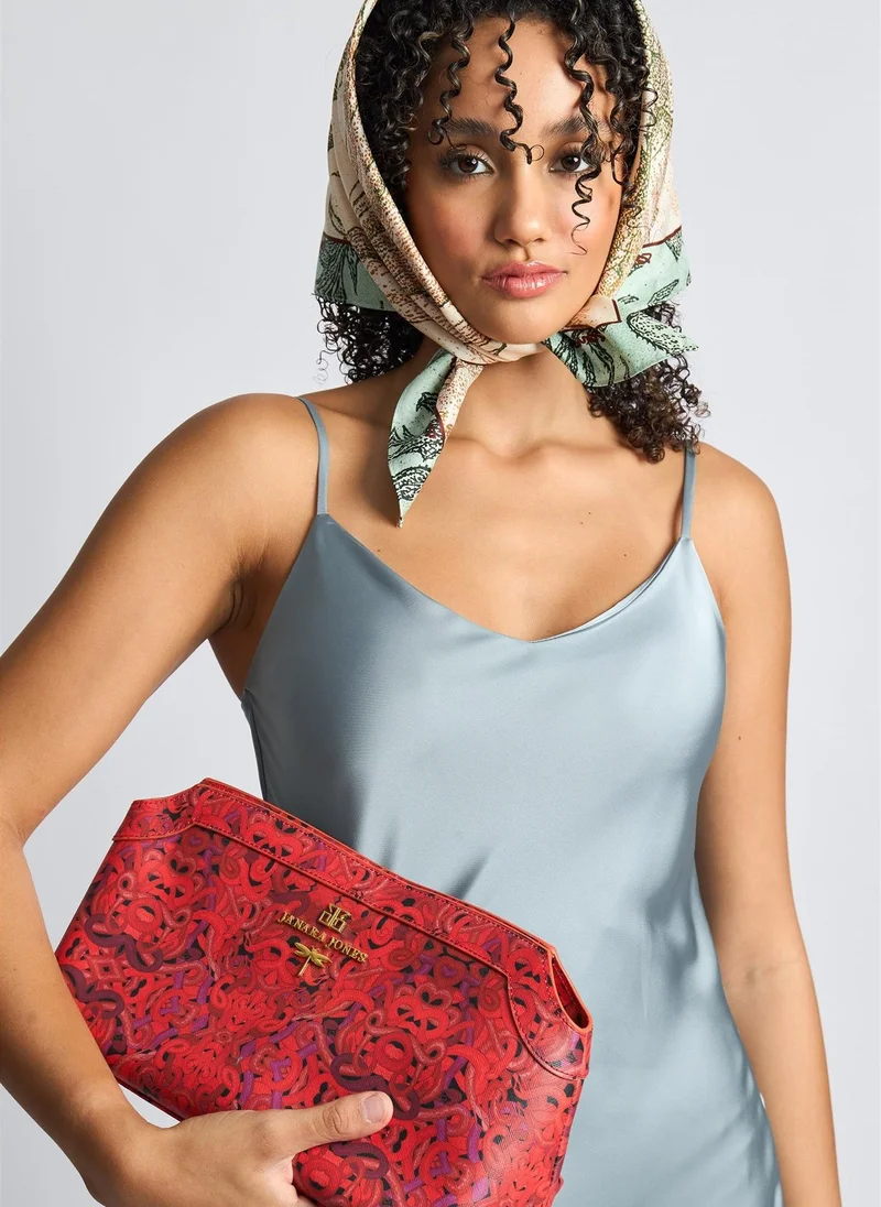 Janara Jones  Red Snakes Print Marie Clutch Bag for Women | Best Price UAE