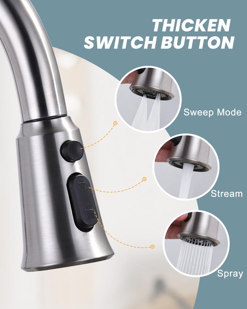WOWOW Kitchen Faucet Head Replacement, 3 Function Pull Down Faucet Sprayer Head with 9 Adapters, Brushed Nickel Kitchen Sprayer Nozzle Compatible with Moen, Delta, Kohler Faucets - Image 2