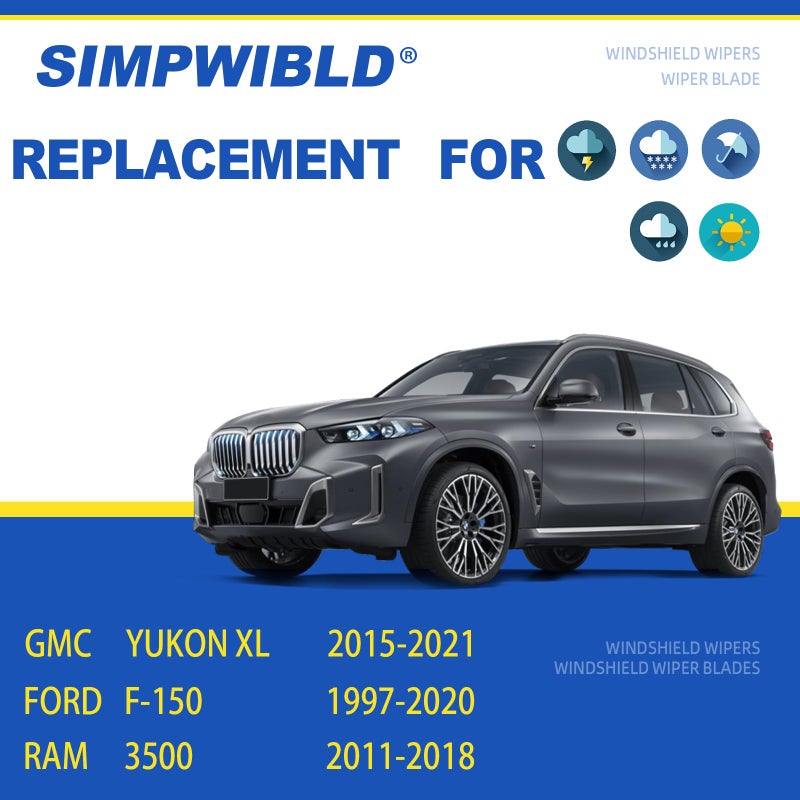 SIMPWIBLD 2 Factory Wiper Blades Replacement For 1997-2025 Ford F-150/2015-2021 GMC Yukon / 2011-2018 Ram 1500 Original Equipment Windshield Wiper Blades Set 22"+22" (Set of 2) U/J HOOK - Image 2