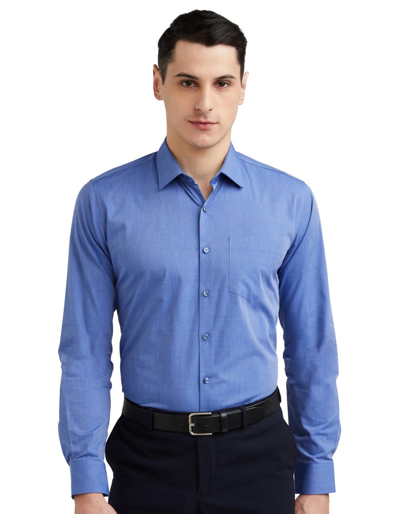 Van Heusen Cotton Men's Solid Slim Fit Formal Shirt (Vhsfrslbn06814_Medium Blue 42) - Image 1