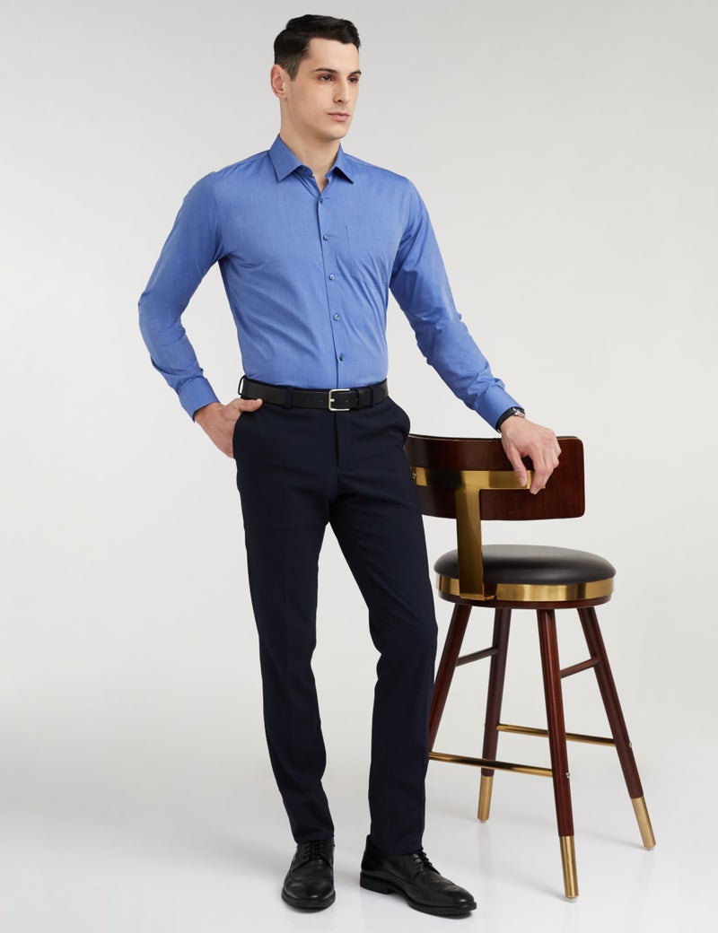 Van Heusen Cotton Men's Solid Slim Fit Formal Shirt (Vhsfrslbn06814_Medium Blue 42) - Image 2