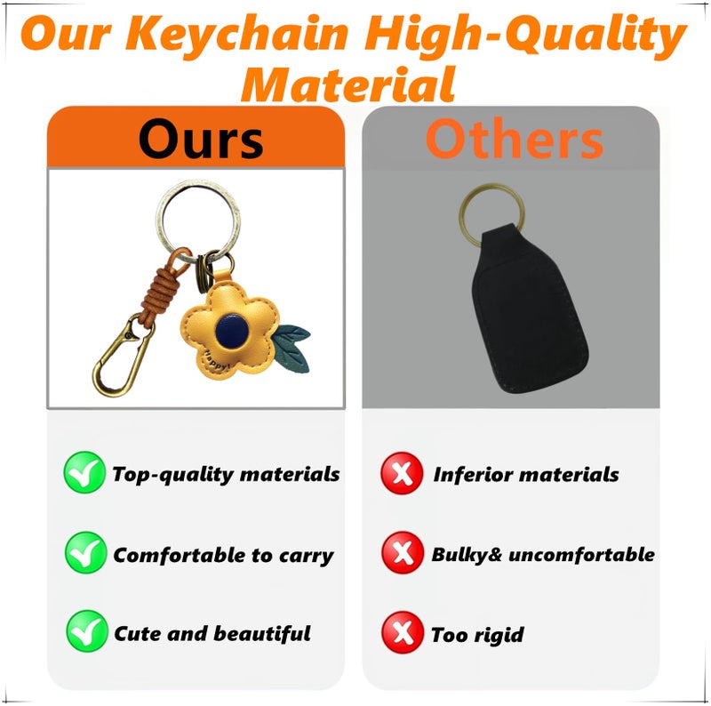 ZOUITY Leather Leaf Fruit Keychain Retro Accessories,Cute Keychains for Women Wallet Bag,Purse Keyring Holder,Women's Key Organizer and Keychains Pendant Charms(Flower-Yellow) - Image 3